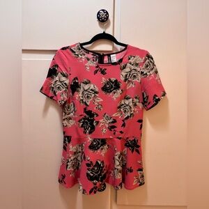 H&M Coral Pink Floral Peplum Top